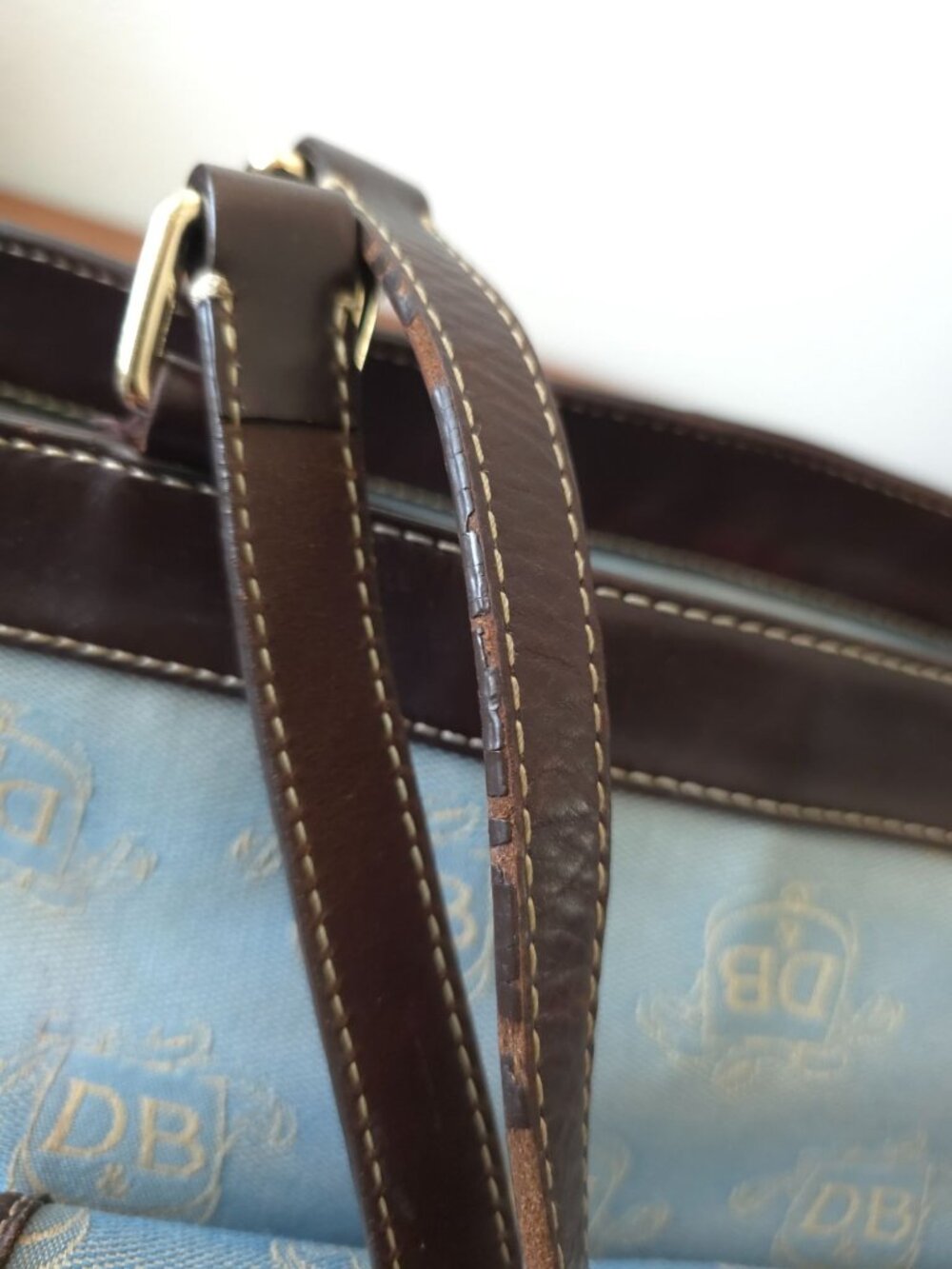 Dooney & Bourke East/West Blue & Brown Canvas Logo Tote w/ Matching Coin Pouch - Picture 13 of 14